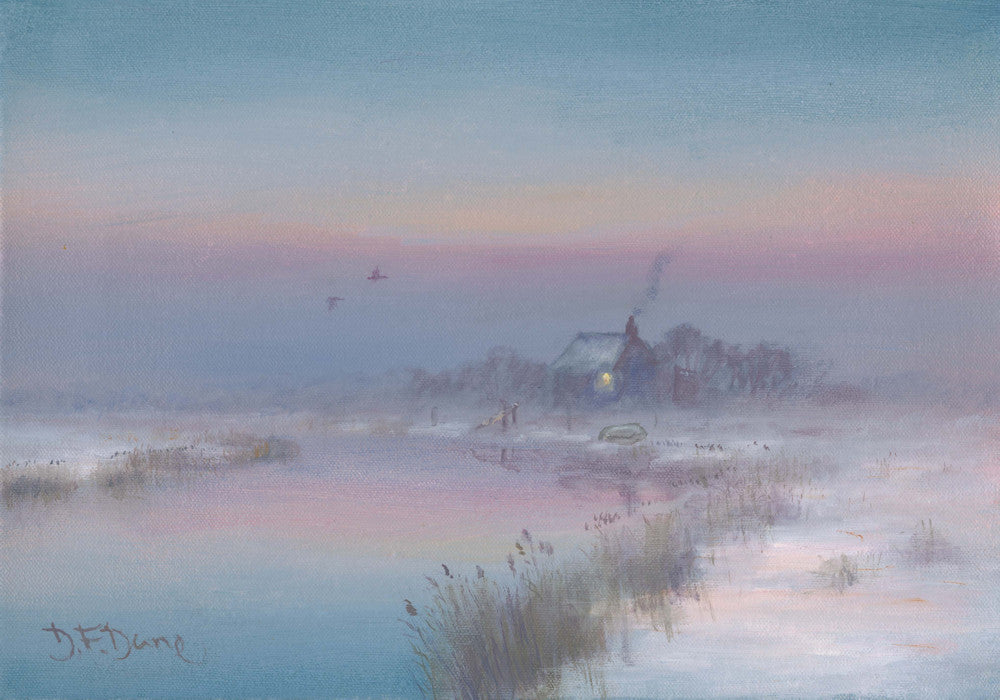 Winter Evening Marsh Cottage